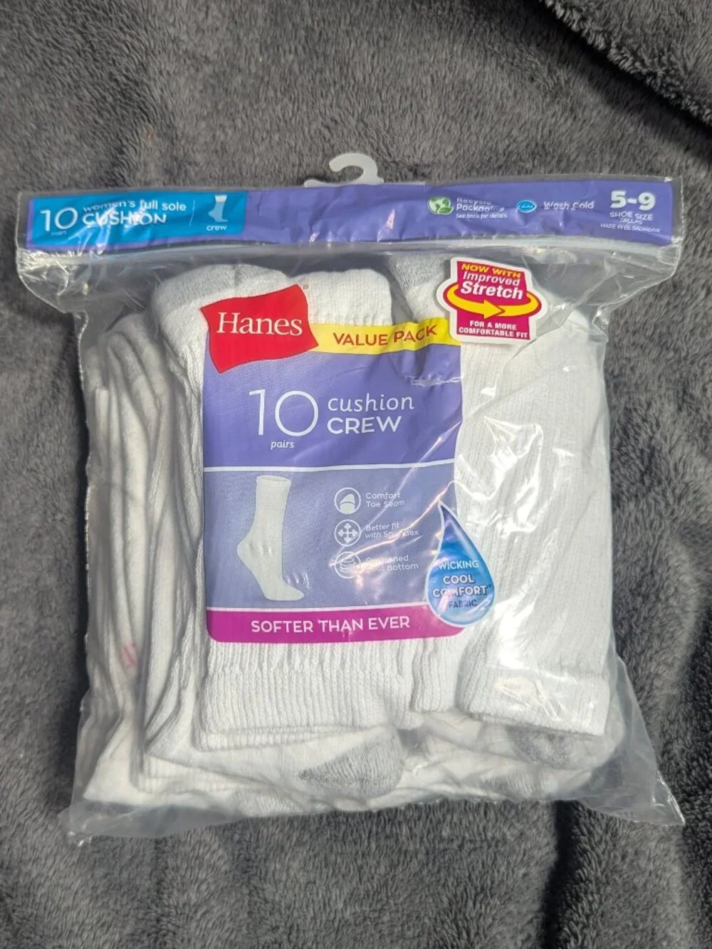 NIB Hanes Women's 10pk Cushioned Crew Socks - White 5-9